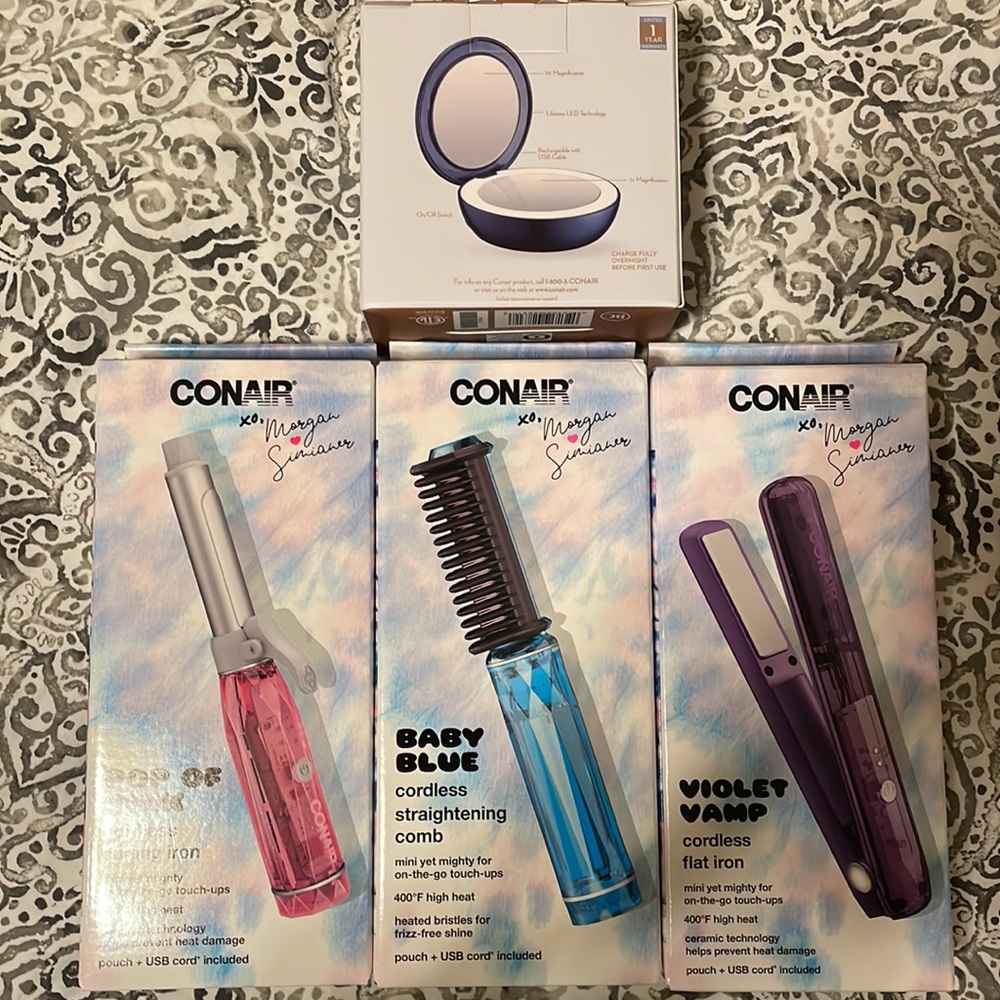 Conair hair tools and LED mirror travel size